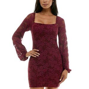 NWT Emerald Sundae Glitter Lace Bodycon Open Back Mini Dress Dark Red 2XS